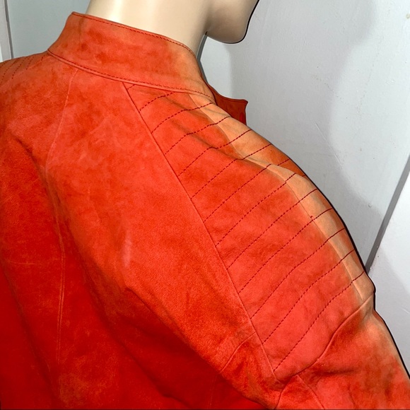 J Brand Red Leather & Suede Motorcycle Jacket